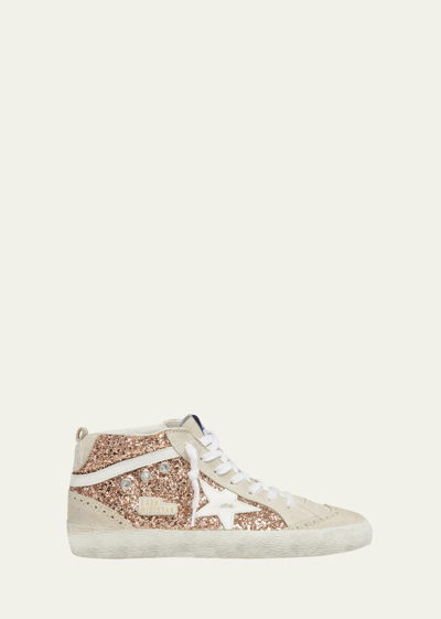 Shop Golden Goose Mid Star Brogue Glitter Suede Sneakers In Peach Pearl White