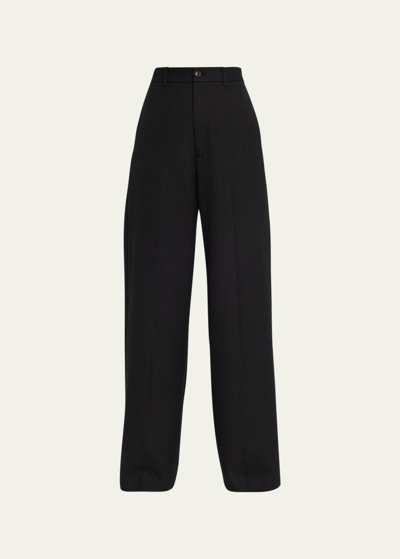 Shop Nili Lotan Johan Pinstripe Wide-leg Wool Pants In Black Pinstripe
