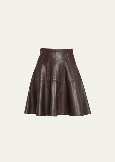 Shop Ulla Johnson Kiara Leather Mini Flare Skirt In Espresso