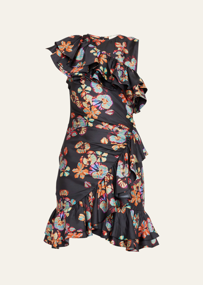 Shop Ulla Johnson Candace Ruffled Floral Silk Mini Dress In Lune
