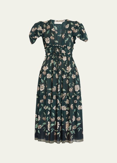 Shop Ulla Johnson Eloisa Puff-sleeve Floral Midi Dress In Balsam