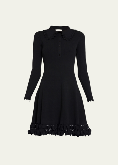 Shop Ulla Johnson Cybil Embellished-hem Knit Mini Dress In Noir