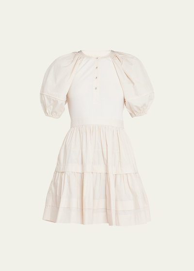 Shop Ulla Johnson Amelia Rib-knit & Poplin Mini Dress In Ivory