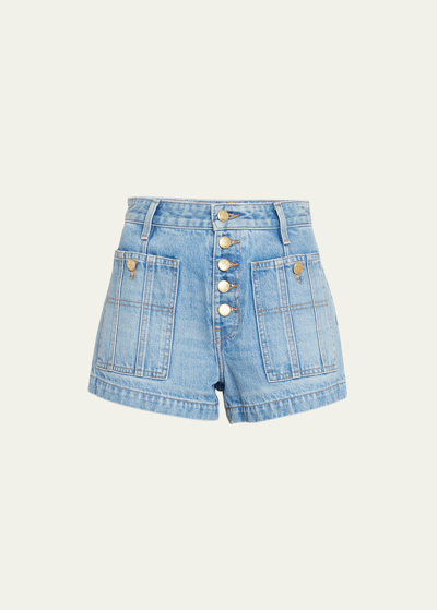 Shop Ulla Johnson The Ines Exposed Fly Denim Shorts In Adriatic Wash