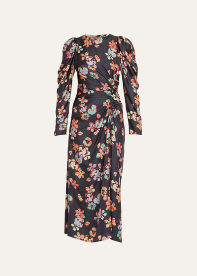 Shop Ulla Johnson Amalie Twisted-front Floral Silk Midi Dress In Lune