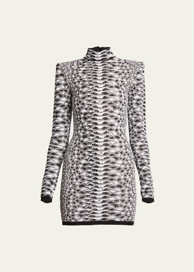Shop Balmain Python Knit Body-con Mini Dress In Blk White