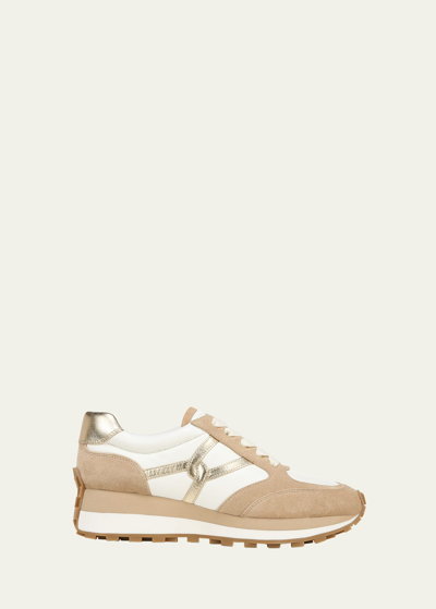 Shop Veronica Beard Valentina Mixed Leather Retro Sneakers In Cocontltg