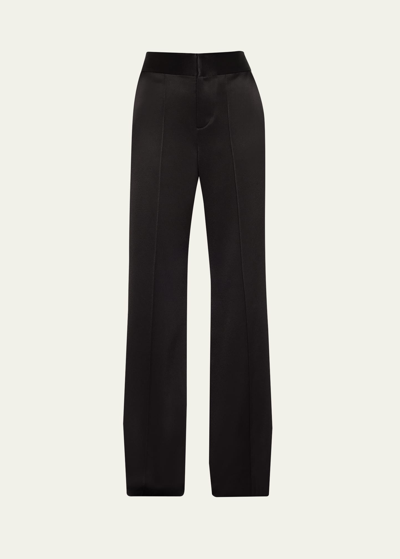 Shop Alice And Olivia Dylan High-rise Wide-leg Satin Pants In Black