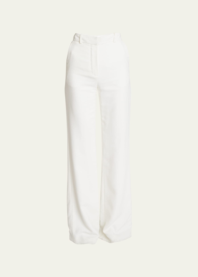 Shop Balmain High Waist Crepe Flare Pants In White