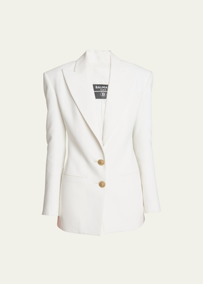Shop Balmain 2-button Crepe Fitted Blazer In White