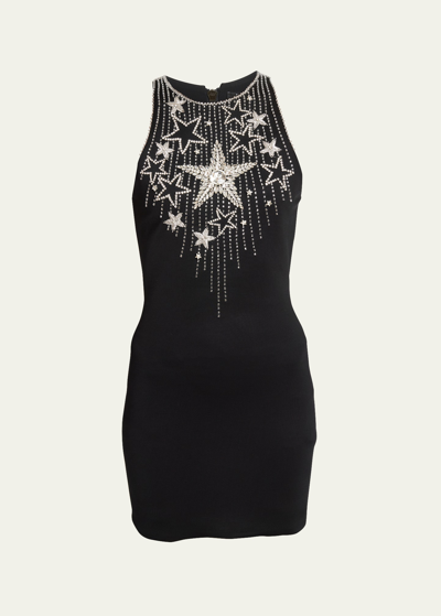 Shop Balmain Star Crystal Body-con Mini Dress In Black Crystal