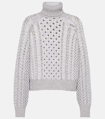 Shop Brunello Cucinelli Cashmere-blend Turtleneck Sweater In Grey