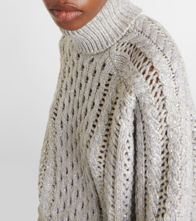 Shop Brunello Cucinelli Cashmere-blend Turtleneck Sweater In Grey