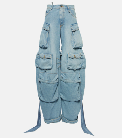 Shop Attico Cutout Cargo Jeans In Blue