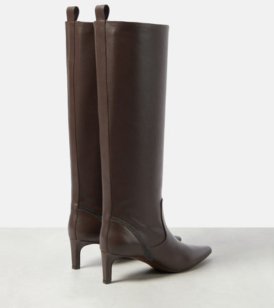 Shop Brunello Cucinelli Embellished Leather Knee-high Boots In Brown