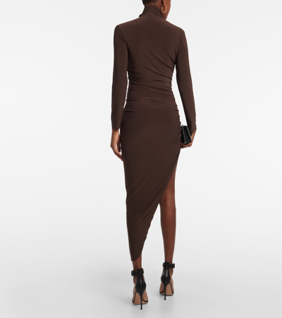Norma Kamali Long-sleeve Turtleneck Side Drape Gown In Brown