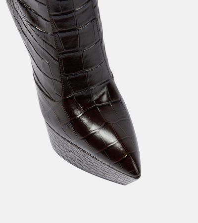 Shop Victoria Beckham Croc-effect Leather Platform Knee-high Boots In Burgundy