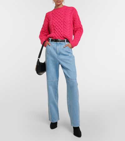 Shop Marant Etoile Jake Cable-knit Wool-blend Sweater In Pink