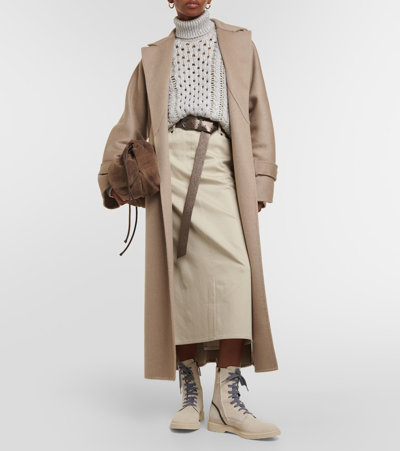 Brunello Cucinelli Denim Midi Skirt In Beige