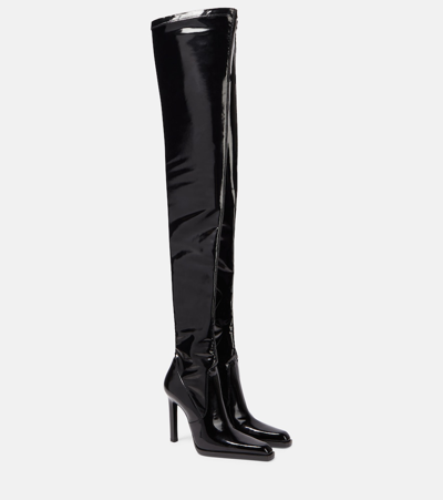 Shop Saint Laurent Nina Patent Leather Over-the-knee Boots In Black