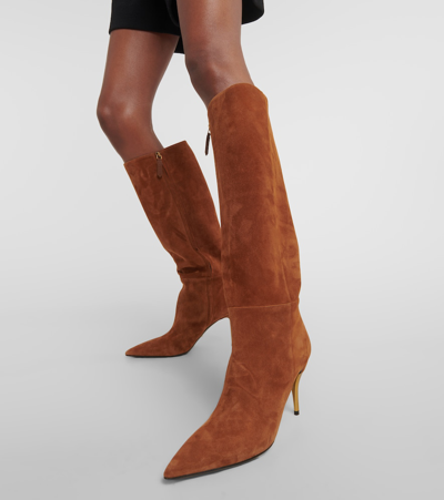 Shop Gucci Suede Knee-high Boots In Brown