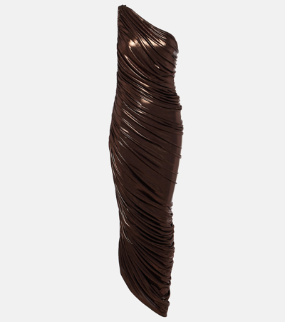 Shop Norma Kamali Diana One-shoulder Ruched Gown In Brown
