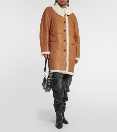 Shop Isabel Marant Astana Leather And Shearling Coat In Brown
