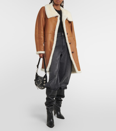 Shop Isabel Marant Astana Leather And Shearling Coat In Brown