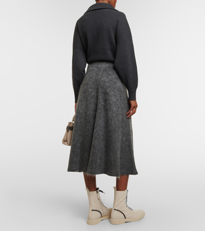 Shop Brunello Cucinelli Mohair, Wool And Cashmere Midi Skirt In Grey