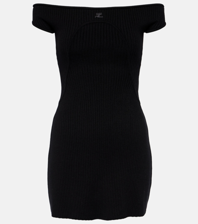 Shop Courrèges Ribbed-knit Bustier Mini Dress In Black
