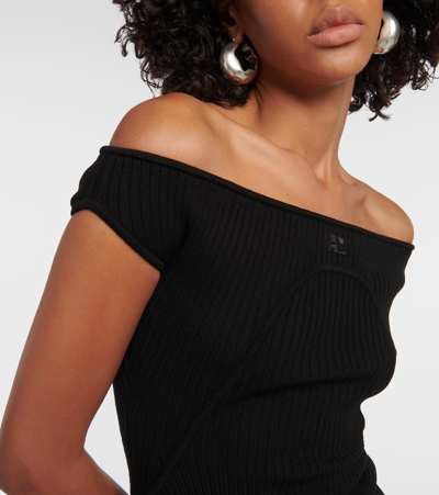 Shop Courrèges Ribbed-knit Bustier Mini Dress In Black