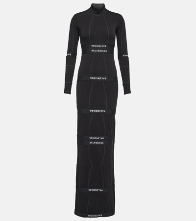 Shop Balenciaga Brief Cotton-blend Jersey Maxi Dress In Black