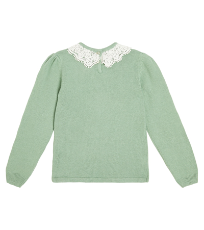 Shop La Coqueta Lace-trimmed Wool-blend Sweater In Green