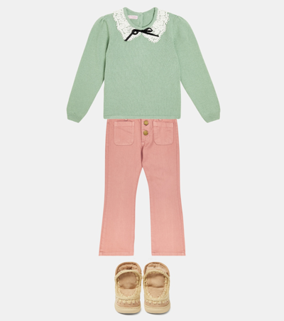 La Coqueta Lace-trimmed Wool-blend Sweater In Green