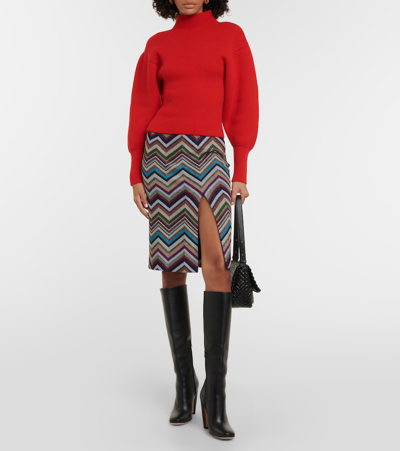 Shop Missoni Zig Zag Wool-blend Pencil Skirt In Multicoloured