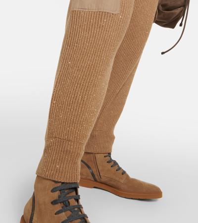 Shop Brunello Cucinelli Ribbed-knit Cashmere And Wool Sweatpants In Brown