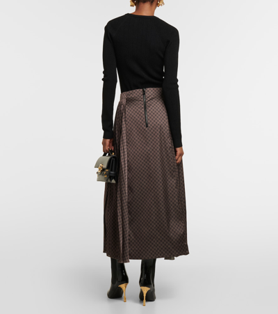 Shop Balmain Monogram Jacquard Midi Skirt In Brown