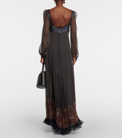 Shop Etro Polka Dot And Paisley Silk Gown In Blue