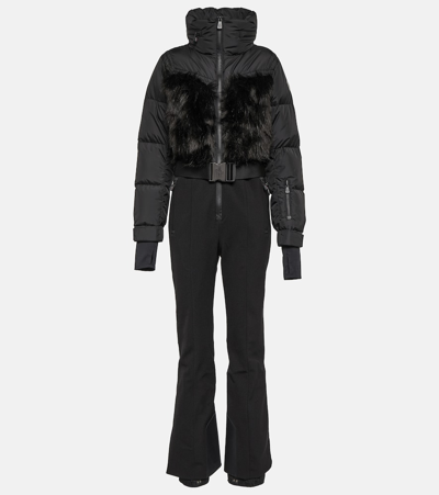 Shop Moncler Faux Fur-trimmed Down Ski Suit In Black