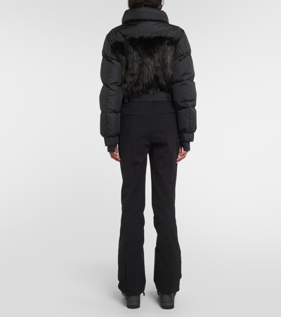 Shop Moncler Faux Fur-trimmed Down Ski Suit In Black