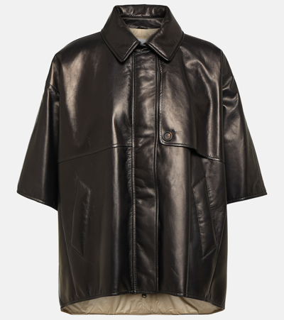 Shop Brunello Cucinelli Leather Overshirt In Black