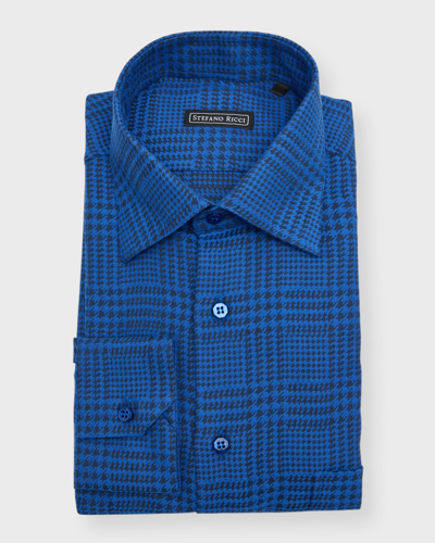 Shop Stefano Ricci Men's Prince Of Wales Cotton Sport Shirt In Dark Blue