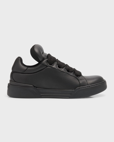 Shop Dolce & Gabbana Men's Mega Skate Leather Low-top Sneakers In Black