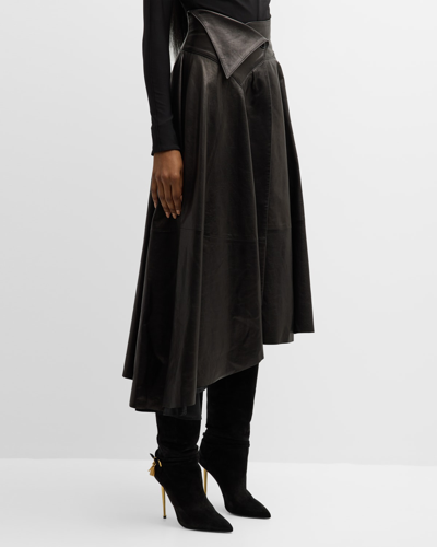 Shop Salon 1884 Kimila Leather High-low Wrap Skirt In Black