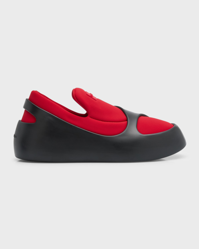 Shop Ferragamo Men's Lunar Textile And Rubber Slip-on Sneakers In Flame Red