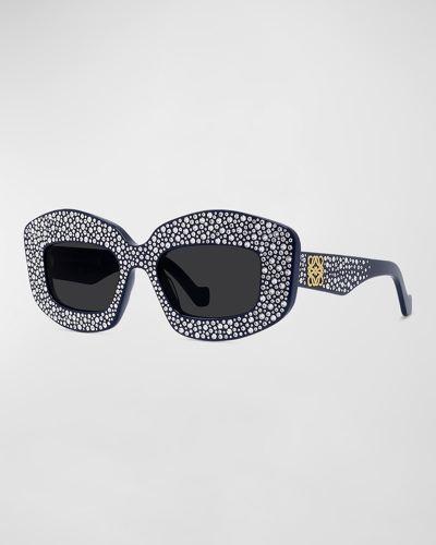 Shop Loewe Men's Anagram Starry Night Rectangle Sunglasses In Shiny Navy Smoke