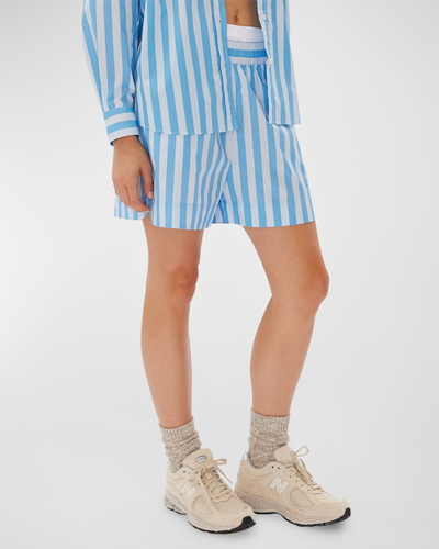 Shop Lmnd Chiara Classic Cotton Stripe Shorts In Cloudazure