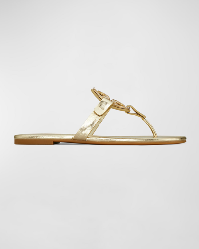 Shop Tory Burch Miller Pave Medallion Thong Sandals In Spark Gold