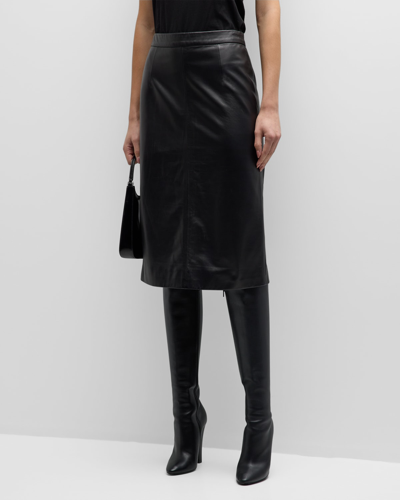 Shop Nili Lotan Leonie Leather Slim Midi Pencil Skirt In Black