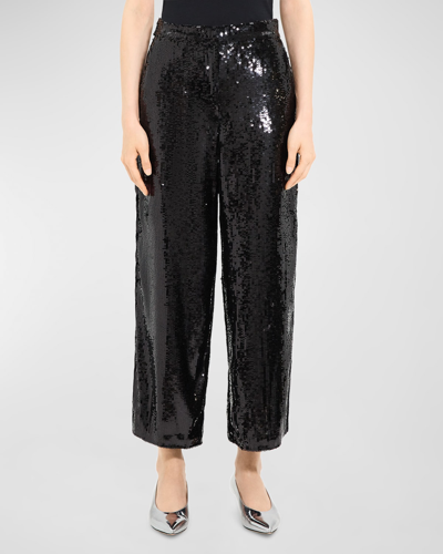 Shop Theory Sequin Relax Straight-leg Pants In Black